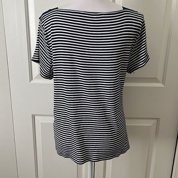 Lauren Ralph Lauren Classic Navy and Blue Striped top Side Buttons - Picture 4 of 6